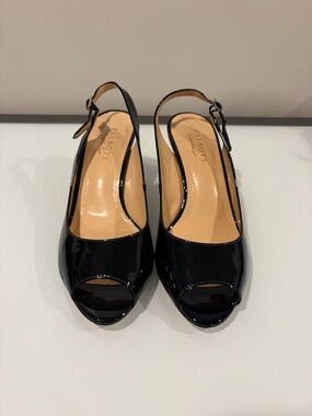 Talbots Black Patent Peep Toe Slingback Heels